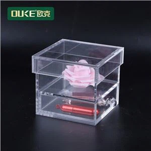 Klarer Blumenkasten aus Acryl mit Schublade